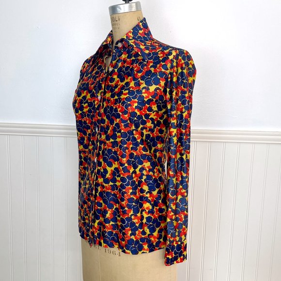 Vintage 1970s blueberry and flower print disco shirt - size small - Picture 2 of 9